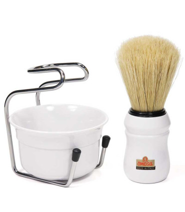Set de Afeitado Omega Blanco con Brocha, Bol y Soporte - 2