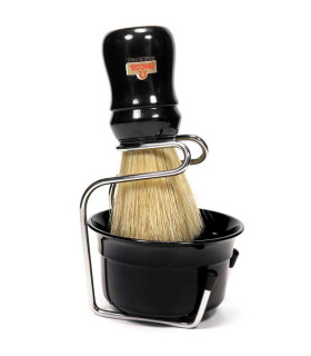Set de Afeitado Omega Negro con Brocha, Bol y Soporte - 1
