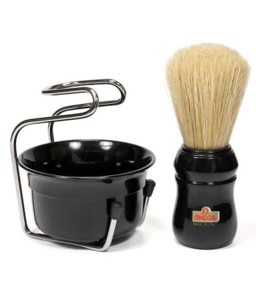 Set de Afeitado Omega Negro con Brocha, Bol y Soporte - 3