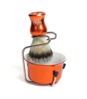 Set de Afeitado Vía Barbería Naranja con Brocha, Taza y Soporte - 2