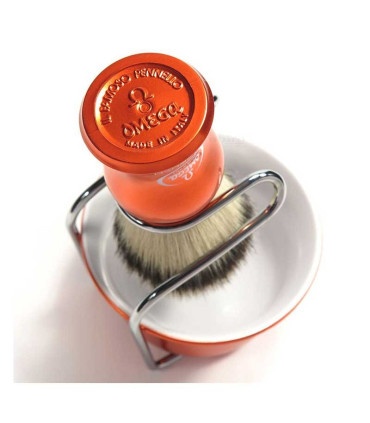 Set Afeitado Brocha,Soporte y Taza Jabonera Naranja Metalizado Vía Barbería - 3