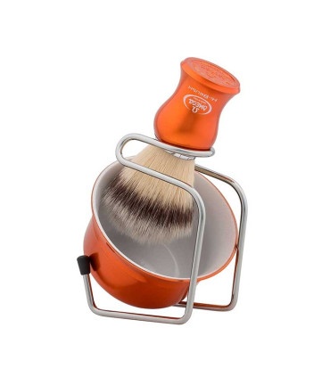 Set Afeitado Brocha,Soporte y Taza Jabonera Naranja Metalizado Vía Barbería - 1