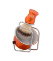 Set Afeitado Brocha,Soporte y Taza Jabonera Naranja Metalizado Vía Barbería