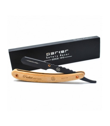 Navaja Barbero Parker Acero Inoxidable Negro Madera Pino SRPBA - 4