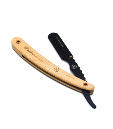 Navaja Barbero Parker Acero Inoxidable Negro Madera Pino SRPBA - 1