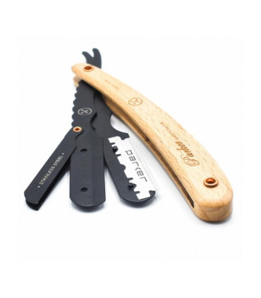 Navaja Barbero Parker Acero Inoxidable Negro Madera Pino SRPBA - 3