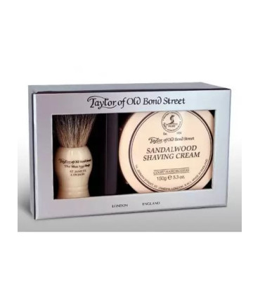 Set Brocha Tejón Puro y Crema Afeitar Sándalo Taylor of Old Bond Street - 1