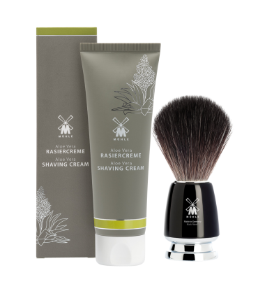 Set Afeitado MÜHLE Alóe Vera Crema y Brocha Fibra Negra - 2