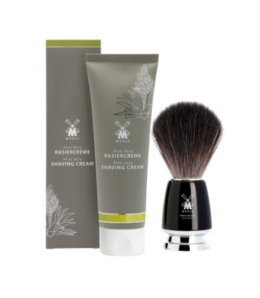 Set Afeitado MÜHLE Aloe Vera Crema y Brocha Fibra Negra - 3