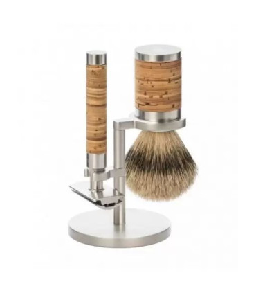 Set Afeitado Mühle Brocha Tejón Punta Plata y Maquinilla Rocca Madera Abedul - 1