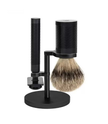 Set Afeitado Mühle Brocha Tejón Punta Plata y Maquinilla Clásica Rocca Negro - 1