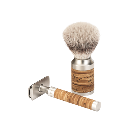 Set Afeitado Mühle Brocha Tejón Punta Plata y Maquinilla Rocca Madera Abedul - 2