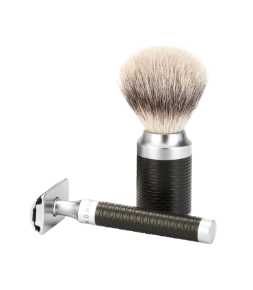 Set Afeitado Mühle Brocha Tejón Punta Plata y Maquinilla Clásica Rocca Inox. Negro - 2