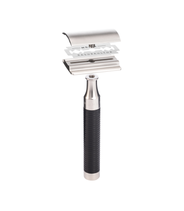 Set Afeitado Mühle Brocha Tejón Punta Plata y Maquinilla Clásica Rocca Inox. Negro - 3