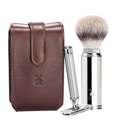 Kit Viaje Afeitado MÜHLE R89 + Brocha Fibra Piel Marrón - 1