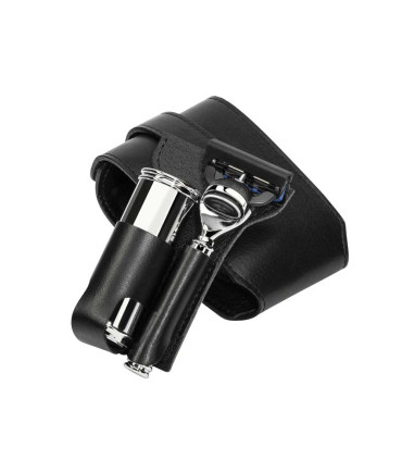 Estuche Viaje Brocha Silvertip Fibre y Maquinilla Fusion Mühle Piel Negra - 3
