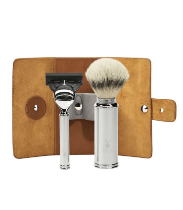 Estuche Viaje Brocha Silvertip Fibre y Maquinilla Fusion Mühle Piel - 2