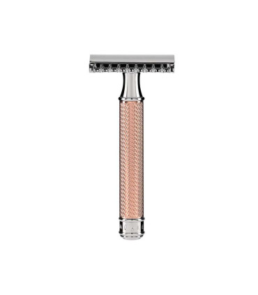 Set Afeitado Mühle Brocha Tejón Punta Plata y Maquinilla Peine Abierto Oro Rosa Tradicional - 3