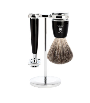 Set Afeitado Mühle Brocha Tejón Puro, Maquinilla y Soporte Negro Rytmo - 1