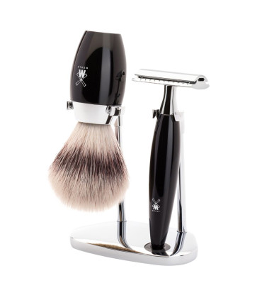 Set Afeitado Mühle Brocha Fibra Sintética y Maquinilla Negro Kosmo - 1