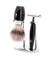 Set Afeitado Mühle Brocha Fibra Sintética y Maquinilla Negro Kosmo