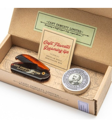 Estuche Captain Fawcett Cera Bigote Lavanda y Peine Plegable - 1
