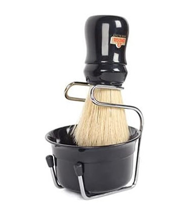 Set de Afeitado Omega Negro con Brocha, Bol y Soporte - 2
