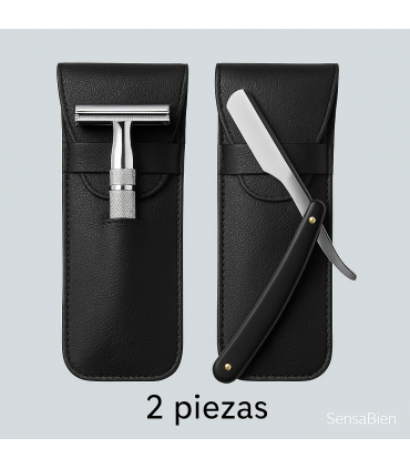 Funda Cuero Negra Maquinillas y Navajas Afeitar 2 Uds. - 1