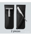 Funda Cuero Negra Maquinillas y Navajas Afeitar 2 Uds.