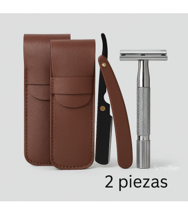 Funda Cuero Marrón Maquinillas y Navajas Afeitar 2 Uds. SensaBien - 1