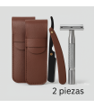 Funda Cuero Marrón Maquinillas y Navajas Afeitar 2 Uds. SensaBien