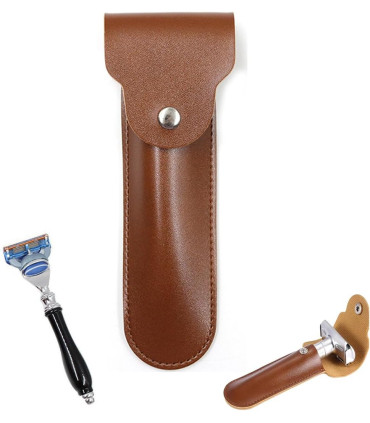 Funda Cuero Marron Maquinillas y Navajas Afeitar SensaBien - 2