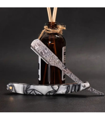 Navaja de Afeitar Plegable Mango Imit. Marmol y Hoja Imit. Damasco SensaBien - 1