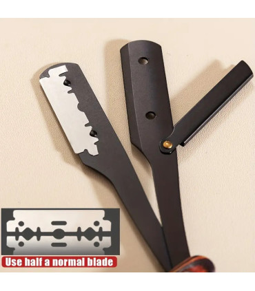 Navaja de Afeitar Vintage Efecto Madera Gris-Negra con Funda SensaBien - 2