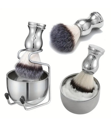 Kit de Afeitado Plateado Brocha+Bol+Soporte SensaBien - 4