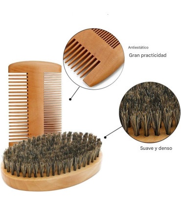 Set Cepillo y Peine Barba Caoba y Bálsamo Vainilla SensaBien - 3