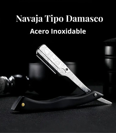 Navaja Afeitar Mango Ébano Hoja Imitación Damasco SensaBien - 3