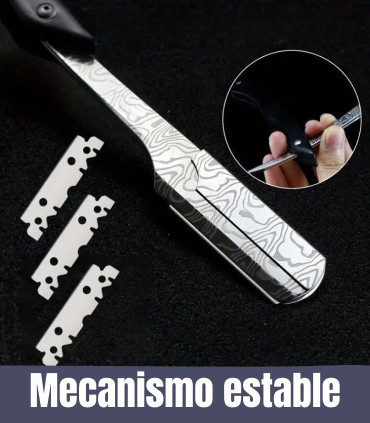 Navaja Afeitar Mango Ébano Hoja Imitación Damasco SensaBien - 4