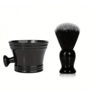 Kit Afeitado Taza y Brocha Sintética Negro SensaBien - 1
