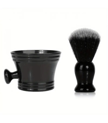 Kit Afeitado Taza y Brocha Sintética Negro SensaBien - 1