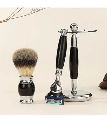 Set de Afeitado Brocha Sintética, Maquinilla Mach3 y Soporte Negro SensaBien - 2