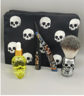 Kit de Afeitado Calavera Navaja, Brocha, Aceite y Neceser de Regalo SensaBien - 1