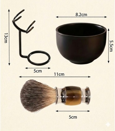 Set Afeitado Brocha Tejón, Soporte y Bol Negro Mate SensaBien - 6