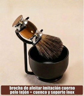 Set Afeitado Soporte, Brocha Tejón y Bol Negro  SensaBien - 1