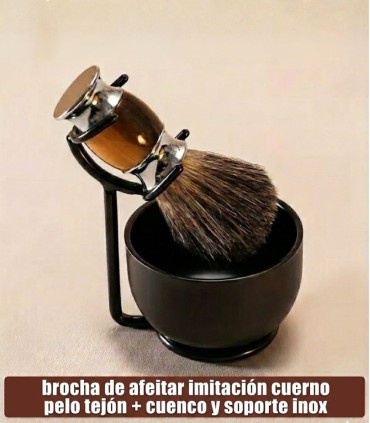 Set Afeitado Soporte, Brocha Tejón y Bol Negro  SensaBien - 1
