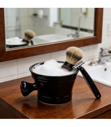 Taza de Afeitado Cerámica Negra con Asa SensaBien - 3