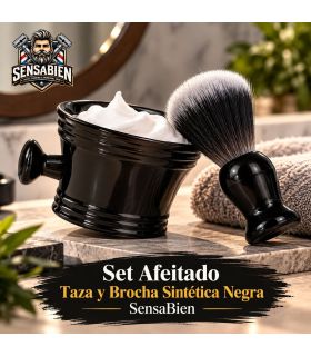 Set Afeitado Taza y Brocha Sintética Negra SensaBien - 1