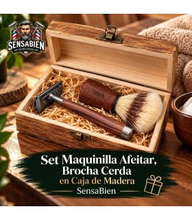 Set Maquinilla de Afeitar, Brocha Cerda en Caja de Madera SensaBien - 2