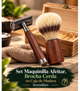 Set Maquinilla de Afeitar, Brocha Cerda en Caja de Madera SensaBien - 1