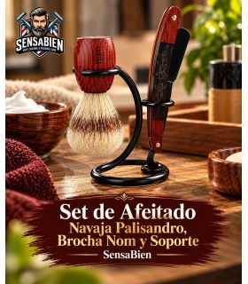 Set de Afeitado Navaja Palisandro, Brocha Nom y Soporte SensaBien - 1